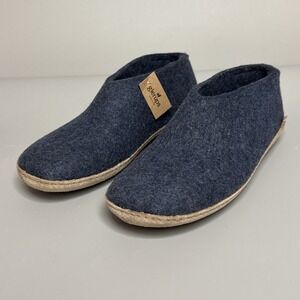 Glerups Slip On Merino Wool Slipper Shoe w/ Leather Bottom -  EU Size 45 Blue